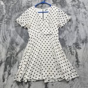 Express Dress Womens 8 White Black Polka Dot Flutter Sleeve Fit & Flare Lined